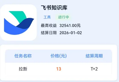 飞书拉新13元/单，全网可推的赚钱新项目
